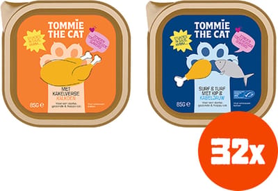 Tommie the Cat - 32 x 85gr - verse stukjes in saus mix smaken - kattenvoer natvoer - voordeel verpakking - zonder suiker en graanvrij