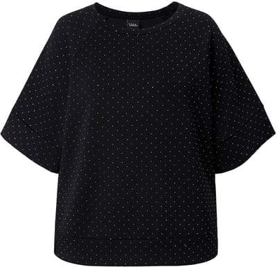 Ulla Popken - Dames - Sweatshirt siersteentjes ronde hals korte mouwen modalmix - Zwart - Maat 46+