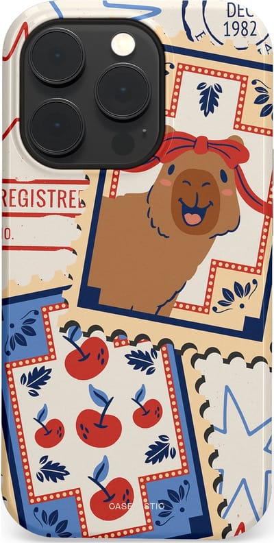 Casetastic hoesje geschikt voor Apple iPhone 14 Pro - MagSafe - Dubbellaagse bescherming - Kerst Capibara Post van de Noordpool - Fashion Case - Lichtgrijs Zand Terracotta