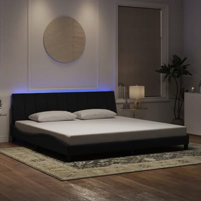 vidaXL - Bedframe - met - LED - zonder - matras - "Hanko" - - fluweel - zwart - 200x200 - cm