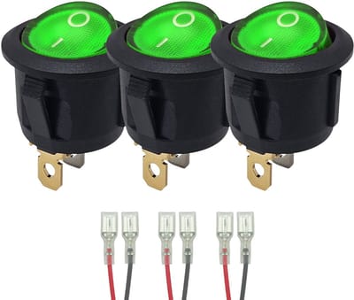 ProRide Wipschakelaar ON-OFF KCD2-220 - met Aansluitkabels - Rond - 3 pins - 250V/6A - Groen - 3 stuks