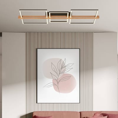 Briloner Moldura plafondlamp, 108x35 cm, hout, metaal, zwart