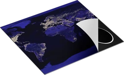 Chefcare Inductie Beschermer Wereldkaart met Licht Observaties - 60x50 cm - Afdekplaat Inductie - Kookplaat Beschermer - Inductie Mat
