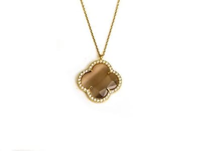 model Fiori gezet collier in zilver verguld bruine klaver en cubic zirconia