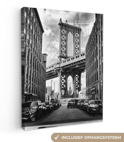 Canvas schilderij Brooklyn New York zwart wit 30x40 - Kamer decoratie accessoires - Schilderijen woonkamer stad - Wanddecoratie slaapkamer - Muurdecoratie keuken - Wanddoek interieur binnen - Woondecoratie huis - Woonaccessoires