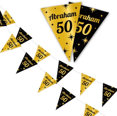 LUQ - 50 Jaar - Abraham - Slinger - Leeftijd - Versiering - Verjaardag - decoratie - Feest - Hangdecoratie - Goud/Zwart