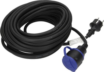 Rubber Verlengsnoer 30 Meter - Verlengkabel - voor buitengebruik en camping - Ook aan te sluiten op Noodgenerator - IP44 spatwaterdicht - H07RN-F (3 x 1,5 mm²) - Zwart