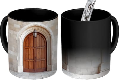 Magische Mok - Foto op Warmte Mokken - Koffiemok - Houten - Deur - Lantaarn - Magic Mok - Beker - 350 ML - Theemok