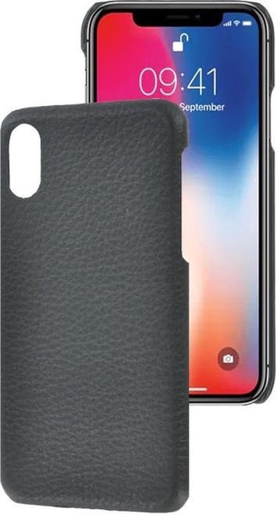 Geschikt voor iPhone X / XS Hoesje - Backcover - Hoesje Echt Leer Zwart Geribbeld