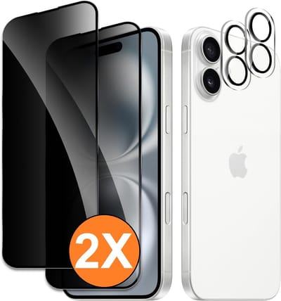 Privacy screenprotector Geschikt voor iPhone 16 screenprotector Privacy Met iPhone 16 camera lens - Complete bescherming voor iPhone 16 – scherm en camera in één set - 2X