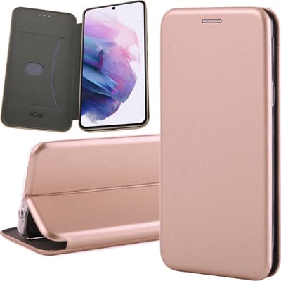 Hoesje geschikt voor Samsung Galaxy S21 FE - Book Case Kunstlederen Wallet Cover Minimalistisch Pasjeshouder Hoes Roségoud