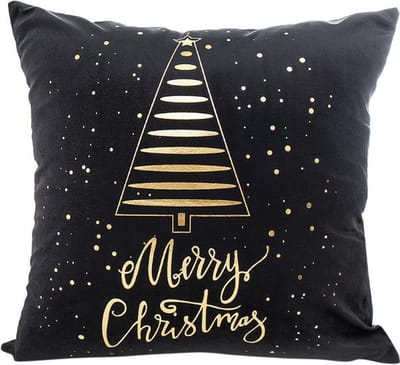 Without Lemon - Kerst Kussenhoes - Zwart met gouden Kerstboom "Merry Christmas" - Kerst kussen - Kerstdagen - Feestdagen - Kerst - Decoratie - Woondecoratie - Kussenslopen - December - Cadeau