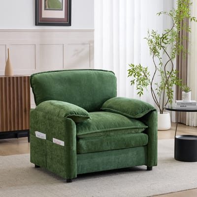 STILVORA Fauteuil 1-Zits - Met Dubbele Opbergvakken - Voor Woonkamer En Balkon - Chenille En Hout - Donkergroen