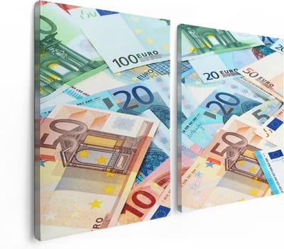 Artaza Canvas Schilderij Tweeluik Euro Geld Biljetten - Briefjes - 120x80 - Foto Op Canvas - Canvas Print