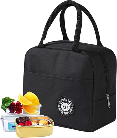 Thijox - Geïsoleerde Lunch Bag, Picknicktas, Thermische Tas, Kleine Koeltas, Mini Isolerende Tas, Zwart, Perfect voor Onderweg, Werk, School, Duurzaam