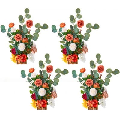 VEVOR Kunstbloemstukken, 4 stuks, 450x250x250 mm Kunstbloemdecoraties, Oranje Bloemstukken voor Bruiloften, Ceremonies, Feesten, Tafel- en Huisdecoratie