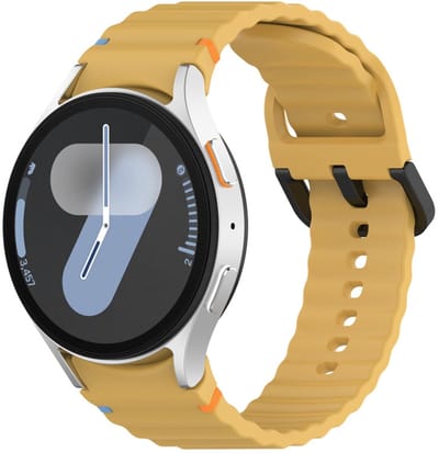 Siliconen wave bandje - geschikt voor Samsung Galaxy Watch 7 (40 & 44mm) / Watch 6 (Classic) / Watch 5 (Pro) / Watch 4 (Classic) / Watch FE - easy pin met gespsluiting - geel