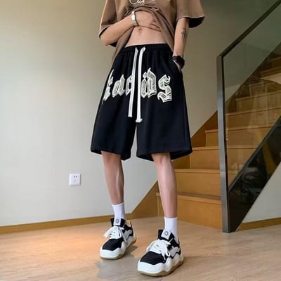 High Street Shorts Heren Zomer Trend Merk Amerikaanse Basketbal Sport Vijfpunts Medium Broek Recht Losse Casual Halve Broek M black