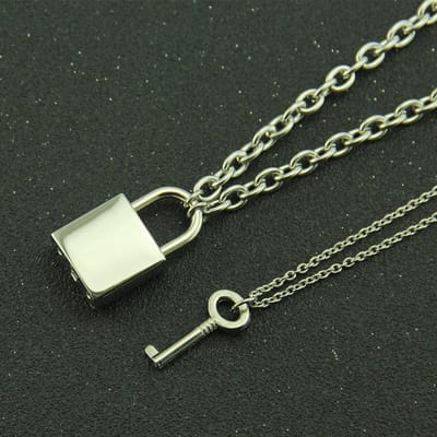 Collier Chaîne en Acier Inoxydable Pendentif Clé Cadenas Collier Couple black