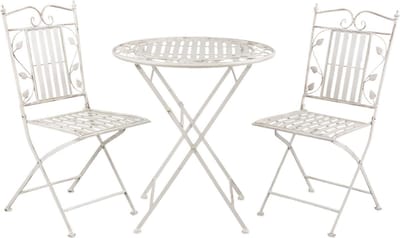 Clayre & Eef Bistroset Bistrotafel Bistrostoel 3-delig Ø 70x77 cm Wit IJzer Bladeren