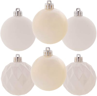 KADAX Kerstballen van kunststof, set van 6 ballen, kerstballen, kerstboomballen, kerstboomversiering, kerstdecoratie (wit)