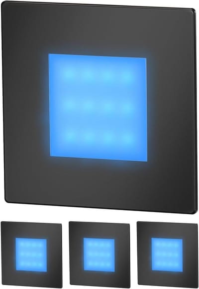 led traplamp - wandlamp inbouw - Terras verlichting - IP65 waterdicht - 85x85mm - Zwart blauw licht