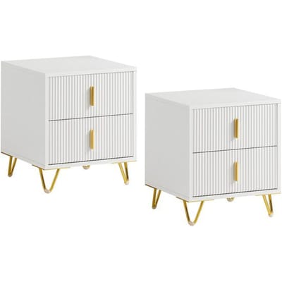 SoBuy 2-delige Nachtkastje met 2 Schuifladen - Bijzettafel - Sofa Bijzettafel - Salontafel - Slaapkamertafel - Bedtafel met 2 Lade voor Woonkamer, Slaapkamer, Kantoor, Wit, 40x40x47cm, FBT115-Wx2