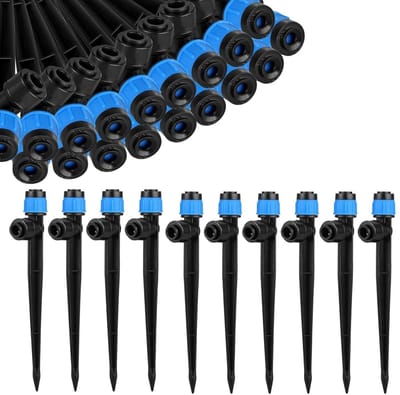 60 Stuks Water Irrigatie Drippers, Verstelbare 360 Graden Spuitkop, Drip Irrigation Emitters met Stake, Tuin Water Systeem Accessoires voor Efficiënte Bewatering