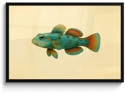Poster in lijst - Fotolijst 90x60 cm - Posters - Vis - Blauw - Stippen - Schubben - Posterlijst zwart - Decoratie - Wanddecoratie woonkamer - Muurdecoratie slaapkamer