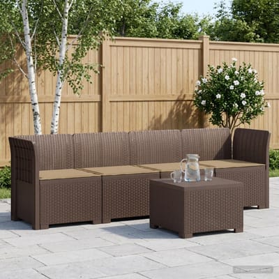 vidaXL - 4-Zits - Tuin - Sofa - met - Kussens - Rieten - Look - PP - Bruin