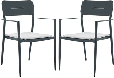 Vente-unique Set van 2 opstapelbare tuinfauteuils van aluminium met witte kussens - Antraciet - LOTTYS van MYLIA