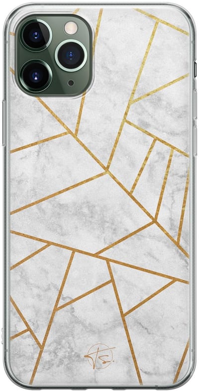 Hoesje geschikt voor iPhone 11 Pro Max - Geometrisch marmer - Soft Case - TPU - Marmer - Grijs - Mooie Telefoonhoesjes