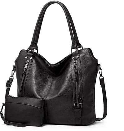 dames tassen - handtas - schoudertas - Schoudertas en kleine portemonnee 2-delige set - Tote bag - Zacht PU-leer - Grote capaciteit - eenvoudig ontwerp - Luxe tas - Zwart