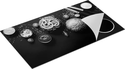 Chefcare Inductie Beschermer Hamburger Ingrediënten op een Zwarte Marmeren Plaat - Zwart Wit - 90x50 cm - Afdekplaat Inductie - Kookplaat Beschermer - Inductie Mat