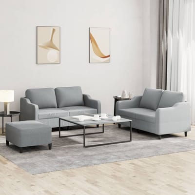 vidaXL - 3-delige - Loungeset - met - kussens - stof - lichtgrijs