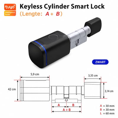 Velmio Slim Deurslot Met Vingerafdruk - Smart Vingerafdruk - 60 mm - Incl Sleutels En IC-kaarten - Met App Functie - Zwart