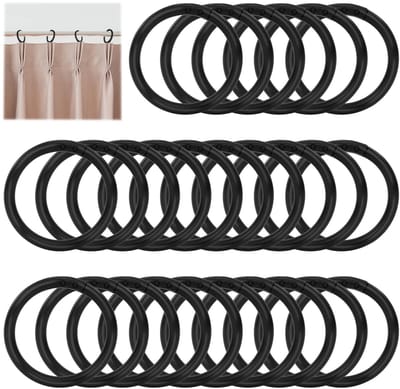 Dailygoods- Douchegordijnringen 26 Stuks - Zwart 4 cm - Kunststof - O-vormige Ringen - Eenvoudig te Bevestigen - Uniek Drukknopdesign - Gordijnhaken
