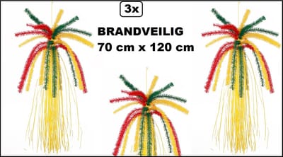 3x Plafond decoratie PVC Fontein met slierten rood/geel/groen 70cm x 120cm- BRANDVEILIG - Carnaval Evenement versiering decoratie festival thema feest