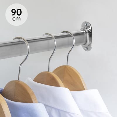 Eleganca Kledingstang - 90 cm - Kledingroede - Garderobestang - Metaal - Inclusief Kastroededragers en Schroeven - Chroom