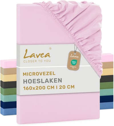 Lavea® Hoeslaken 160x200 cm – zachte en ademende microvezel – voor matrassen tot 20 cm – met elastiek rondom – oeko-tex gecertificeerd – Roze