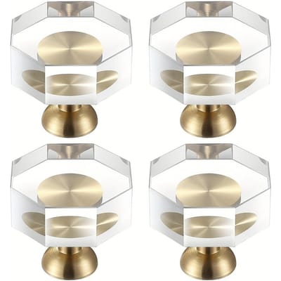 4 stuks heldere kast glazen kristallen knoppen messing lade ronde dressoir handgrepen gouden hardware keukenkast knoppen voor kasten(Enkel gat met schroef) 4pcs