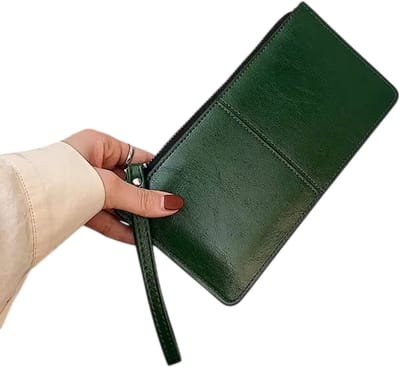 Dames Portemonnee – Lange Rits Clutch Wallet Dames & Handtas – Multi-layer Portemonnee met Rits, Pasjes, Munten en Telefoonvak - Groen