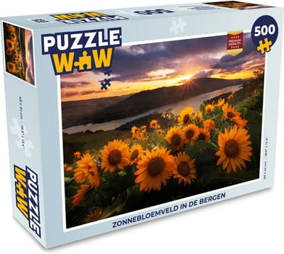 Puzzel Zonnebloemveld in de bergen - Legpuzzel - Puzzel 500 stukjes