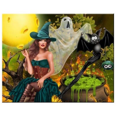 Diamant Schilderij Heks Kat Kruissteek Borduurwerk Cartoon Vrouw Strass Mozaïek Halloween Decor 20X30CM beige