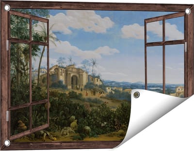 Gards Tuinposter Doorkijk Gezicht op Olinda, Brazilië - Frans Jansz. Post - 60x40 cm - Tuindoek - Tuindecoratie - Wanddecoratie buiten - Tuinschilderij