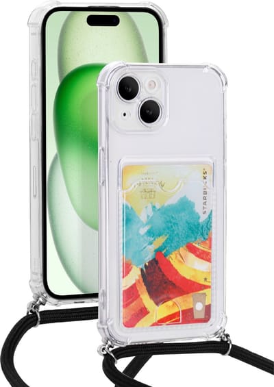 Hoesje geschikt voor iPhone 15 Plus hoesje met Koord en Pashouder Zwart - oTronica