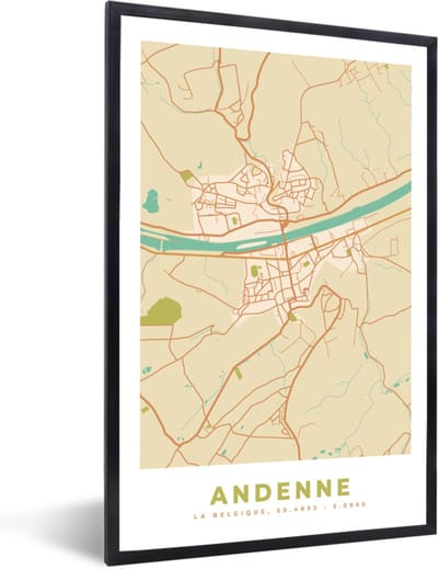 Fotolijst incl. Poster - België - Kaart - Andenne - Stadskaart - Plattegrond - 40x60 cm - Posterlijst