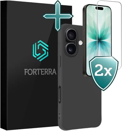 Hoesje Met 2x Screenprotector - Geschikt voor Apple iPhone 17 - Sterk & Shockproof - Telefoon Hoes - Back Cover - Siliconen Case - Zwart