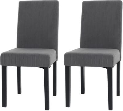 Set van 2 eetkamerstoelen Littau, keukenstoel hoge rugleuning, stof/textiel koord hout ~ donkergrijs, donkere poten