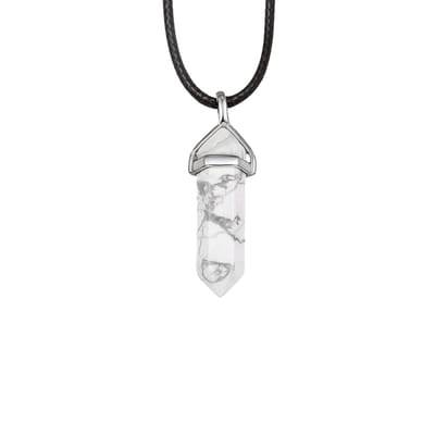 Bixorp Gems Howliet Hanger aan Faux Leren Koord - Edelsteen Ketting - Edelstenen Staafje met Stainless Steel - 45/50cm Damesketting